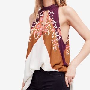FREE PEOPLE Ivory Printed HalterTunicCasual Top